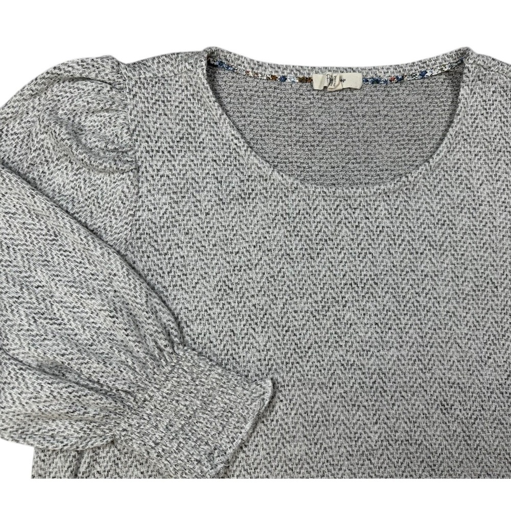 PEYTON PROMISE‎ Jersey Top Gray Herringbone 3/4 Length Puff Sleeves Size 1X